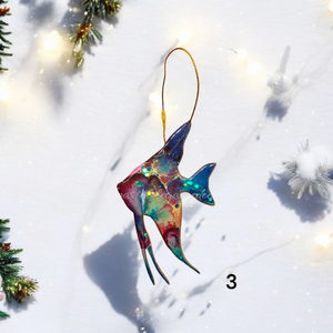 Classy Tropical Angel Fish Handmade Christmas Ornaments Resin and Wood