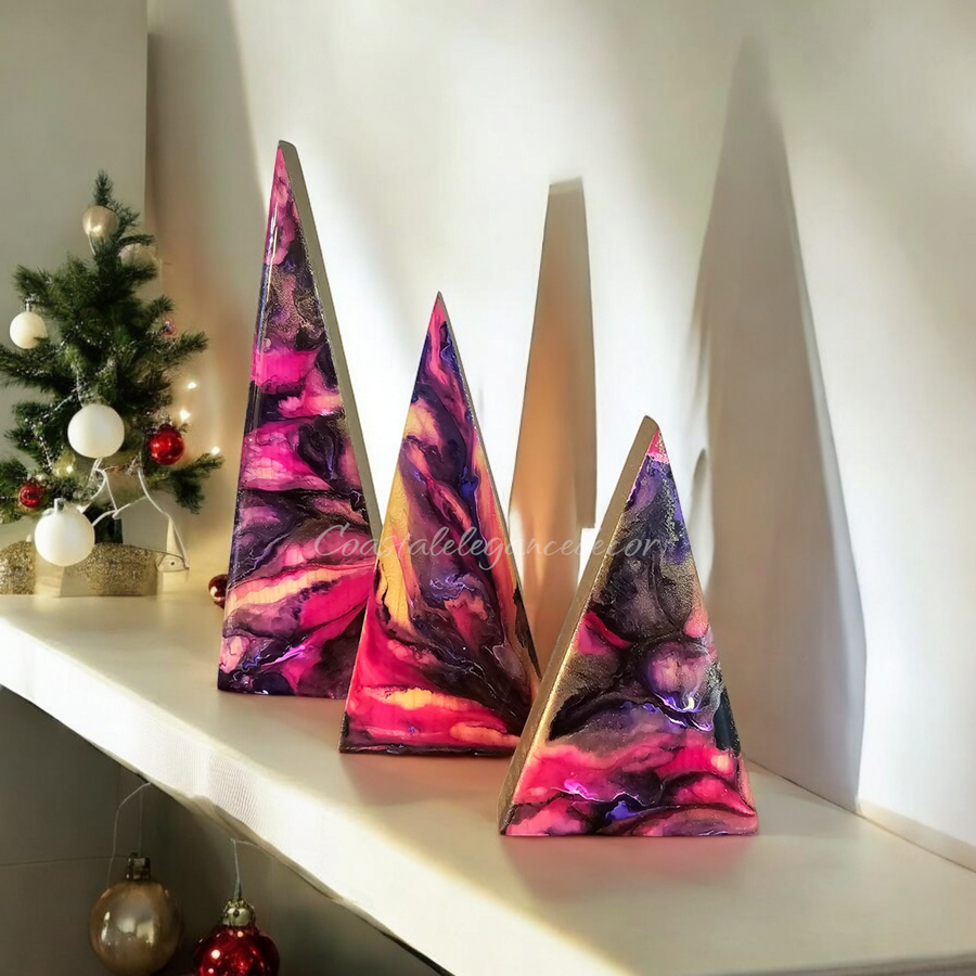 Pink and Purple Contemporary Triangle Tabletop Christmas Trees 3 Sizes