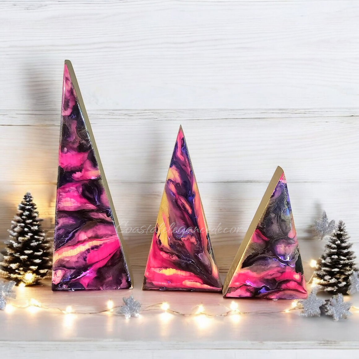 Pink and Purple Contemporary Triangle Tabletop Christmas Trees 3 Sizes