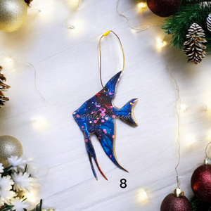 Classy Tropical Angel Fish Handmade Christmas Ornaments Resin and Wood