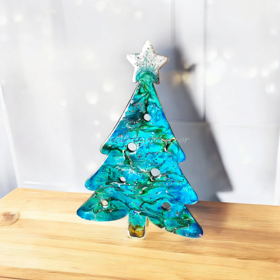 Sparkly Christmas Tree With Star Wall Decor Turquoise or Purple Handmade