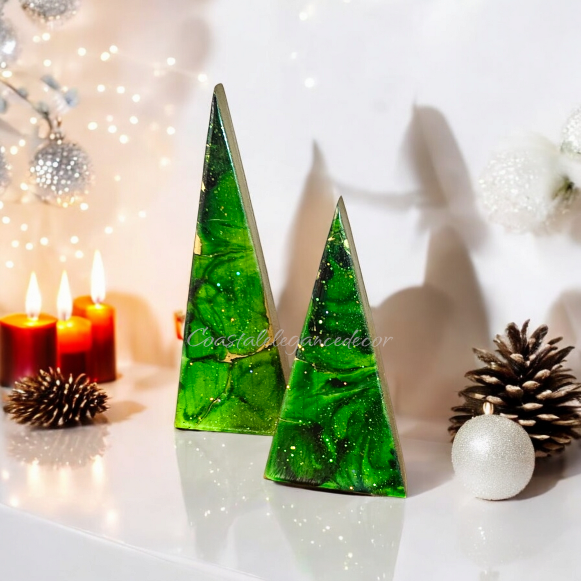 Green Contemporary Triangle Tabletop Christmas Trees 2 Sizes