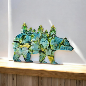 Wildlife Bear with Forest Trees Wood Resin Cabin Wall Decor Handmade