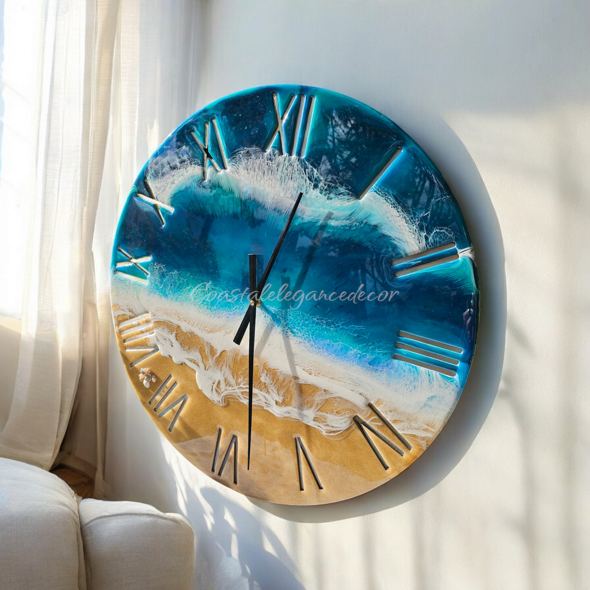 Contemporary Roman Numerals Waves Ocean Large 24 Inch Wall Clock