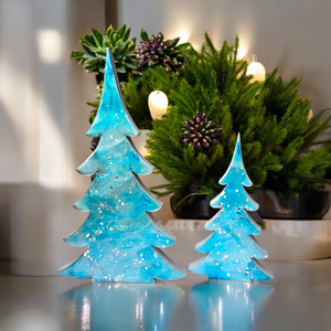 (Copy) Handcrafted Cheerful Resin and Chunky Wood Contemporary Mantel Christmas Trees with Branches Holiday Decoration Lg or Sm