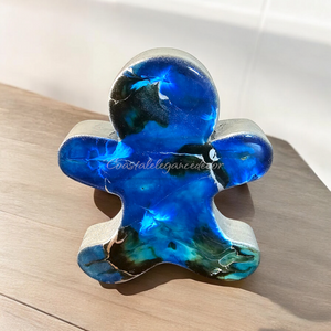 Chunky Wood with Resin Handmade Gingerbread Men Christmas Decorations Blue