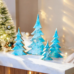 (Copy) Handcrafted Cheerful Resin and Chunky Wood Contemporary Mantel Christmas Trees with Branches Holiday Decoration Lg or Sm