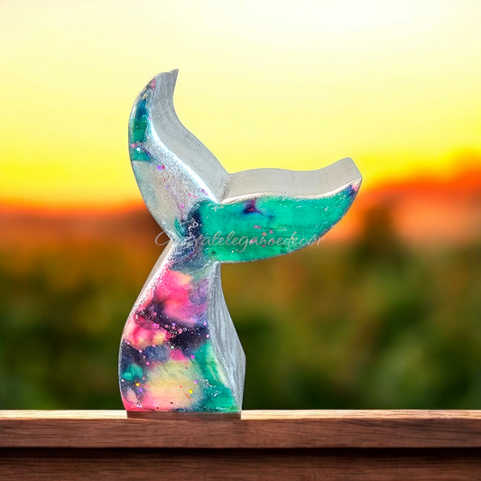 Handcrafted Sparkly Mermaid Tail Figurine on Chunky Wood Base - 3 Inch Decorative Accent