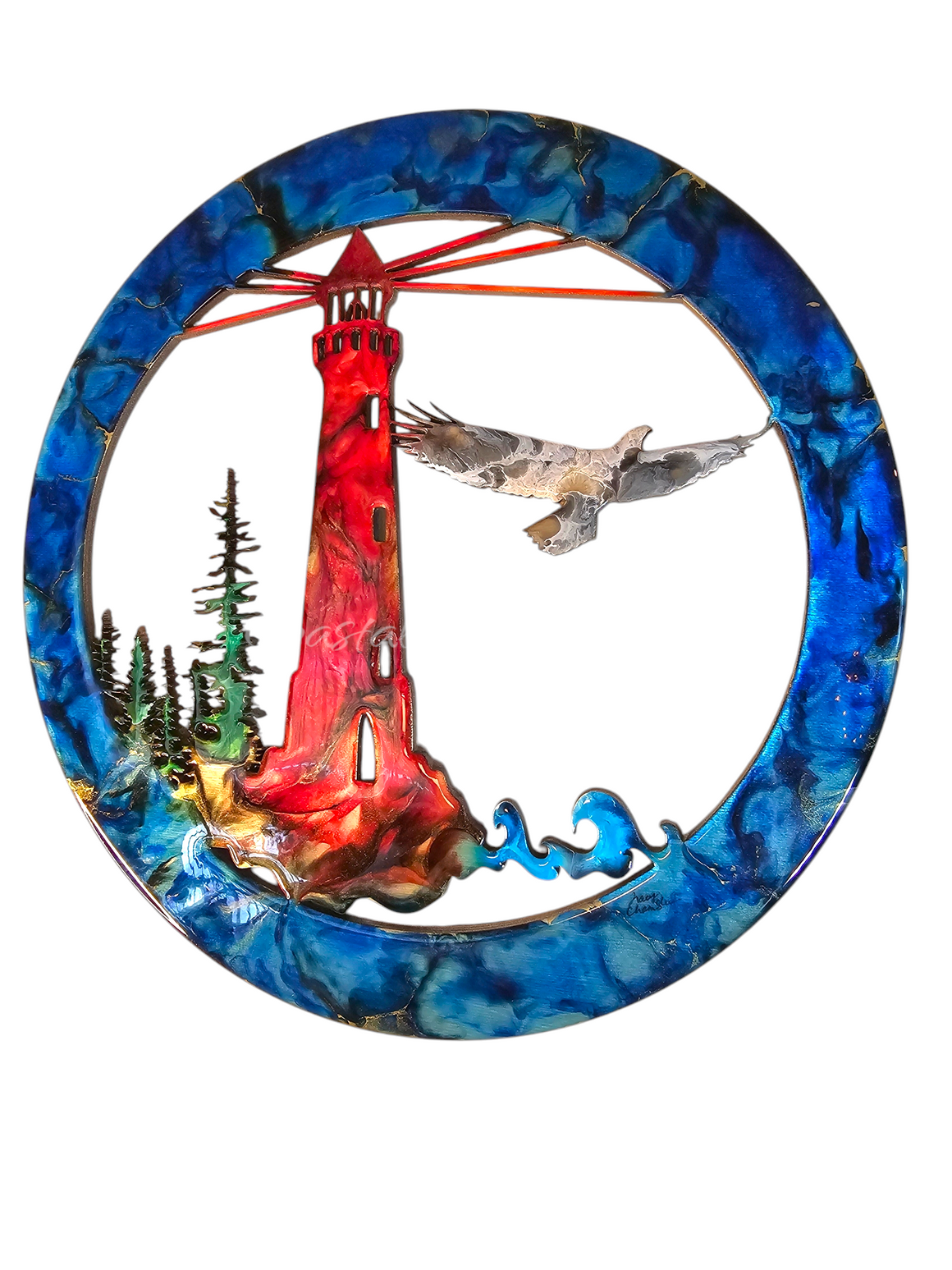 Lighthouse with Eagle and Tree Scene Unique Wall Decoration Multiple Colors