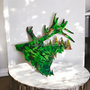 Wildlife Cabin Elk With Tree Cutouts Wood and Resin Wall Decorations 2 Colors