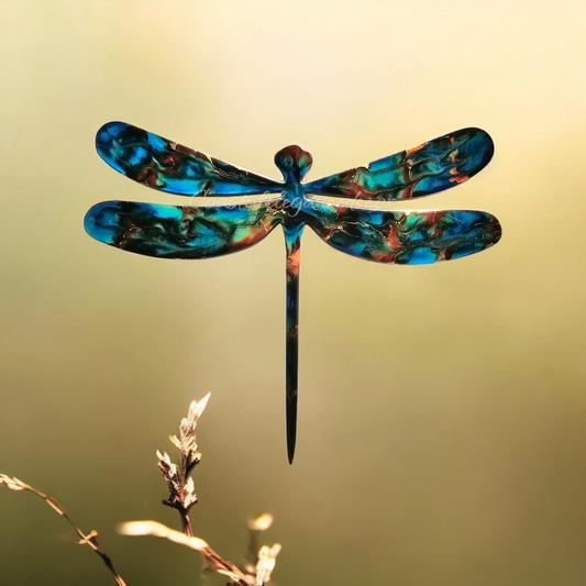 Handmade Large Dragonfly Wall Art in Resin with Metallic Accents – 14.5" x 11.25" for Indoor Decor