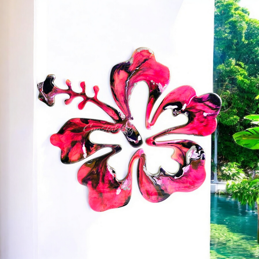 Tropical Hibiscus Flower Colorful Handmade Resin Wall Decor