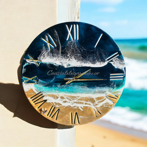 Large Roman Numeral Teal Beach Ocean Waves Wall Clock 19.5 Inches