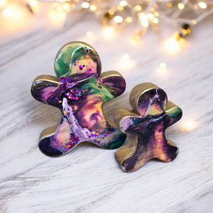 Purple Chunky Wood with Resin Handmade Gingerbread Men Christmas Figurines 2 Sizes