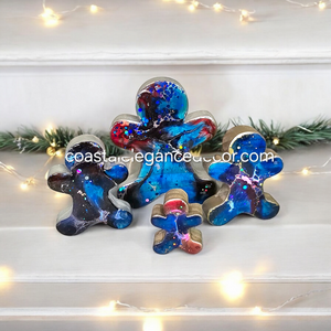 Chunky Wood with Resin Handmade Gingerbread Men Christmas Decorations Blue and Pink 3 Sizes