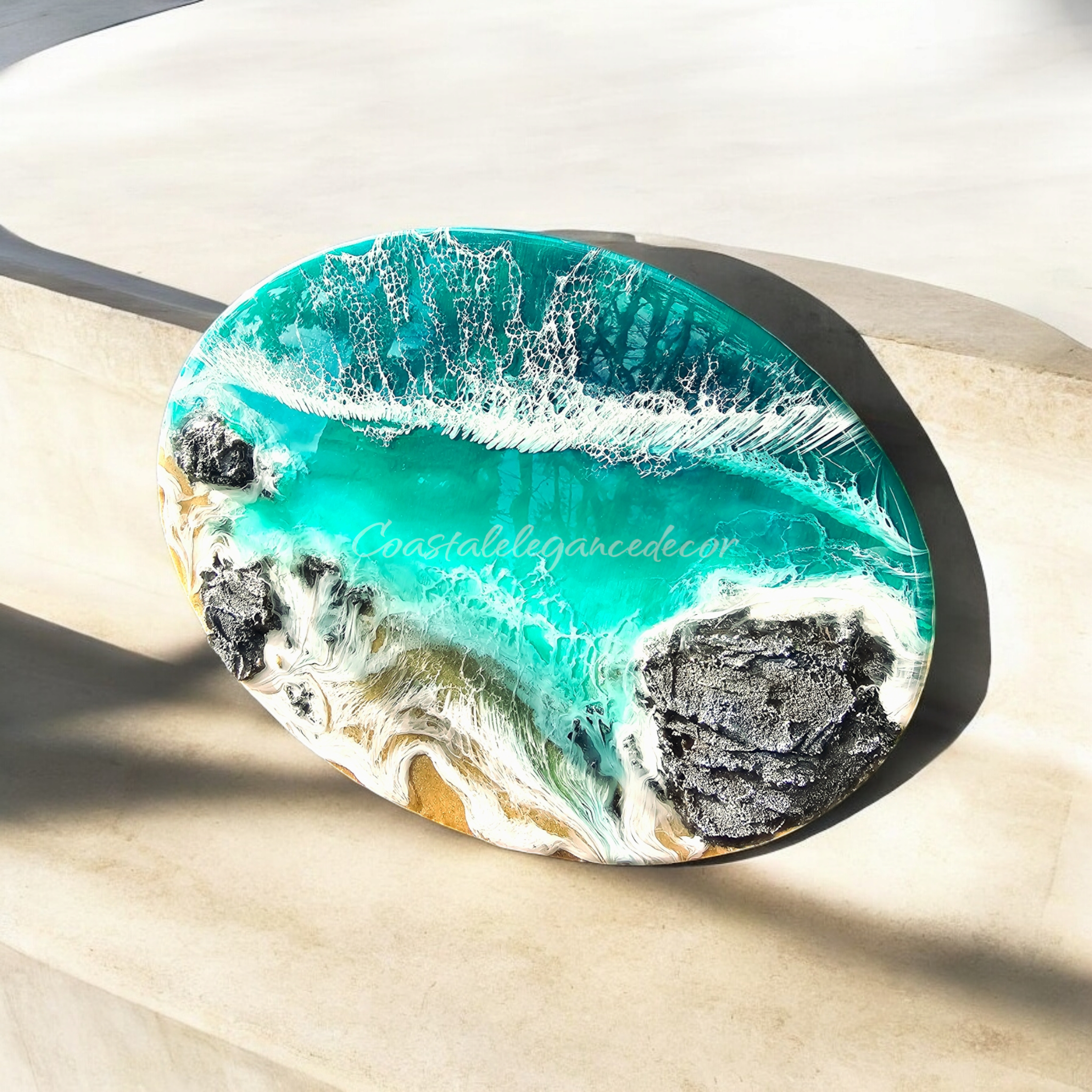 Handmade 14" Tropical Water Resin Seascape Wall Art - Coastal Decor for Indoor Use