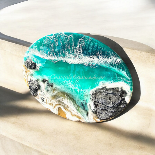 Handmade 14" Tropical Water Resin Seascape Wall Art - Coastal Decor for Indoor Use