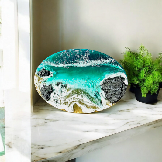 Handmade 14" Tropical Water Resin Seascape Wall Art - Coastal Decor for Indoor Use