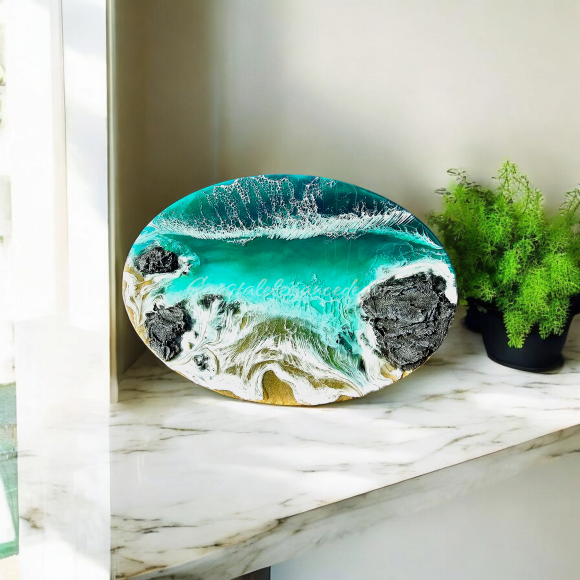 Green Ocean Tropical Water Resin Seascape Oval Wall Decoration