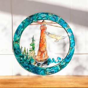 Lighthouse with Eagle and Tree Scene Unique Wall Decoration Multiple Colors