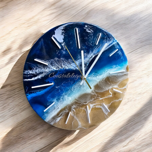 Contemporary Beach Waves Ocean Blues Round Wall Clock 12 Inch