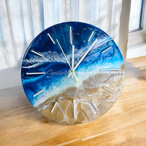 Contemporary Beach Waves Ocean Blues Round Wall Clock 12 Inch