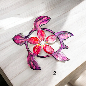 Handmade Small Coastal Polynesian Flower Sea Turtle Wall Decor Art