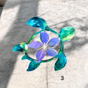 Handmade Small Coastal Polynesian Flower Sea Turtle Wall Decor Art