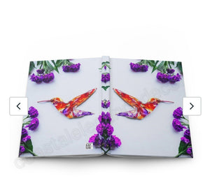 Orange Hummingbird Art Print and Purple Flowers Hardcover Journal
