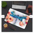 Load image into Gallery viewer, Beautiful Print Sublimation Handcrafted Dragonfly with Peach Flowers Desk Mat, featuring a colorful blue dragonfly and peach-colored flowers, perfect for a stylish home office setup.

