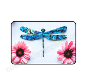 Contemporary Blue Dragonfly with Pink Daisies Desk Mat 2 Sizes