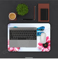 Load image into Gallery viewer, Contemporary Blue Dragonfly with Pink Daisies Desk Mat 2 Sizes
