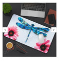 Load image into Gallery viewer, Contemporary Blue Dragonfly with Pink Daisies Desk Mat 2 Sizes
