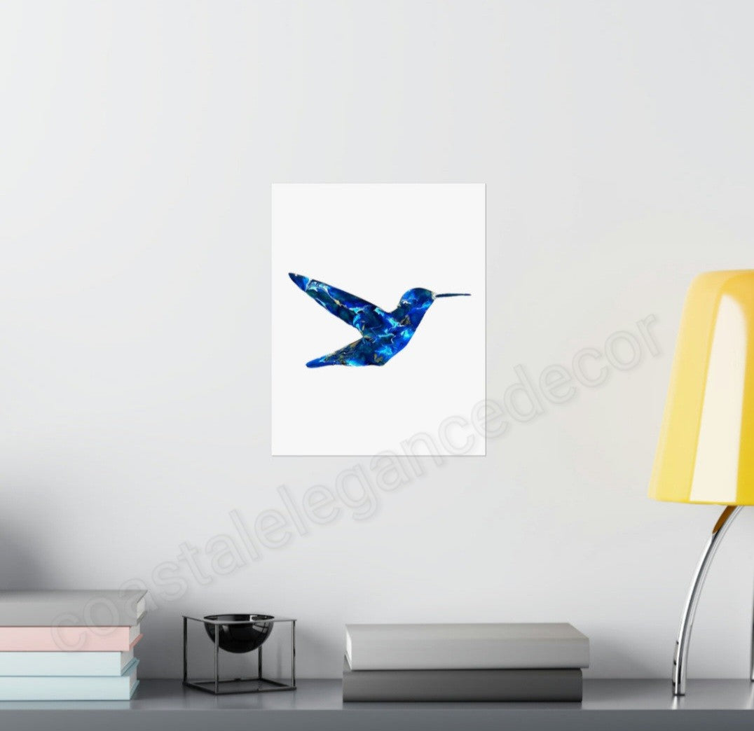 Handmade Blue Hummingbird Matte Print Wall Art