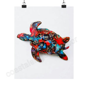Red and Blue Sea Turtle Wall Art Print Matte