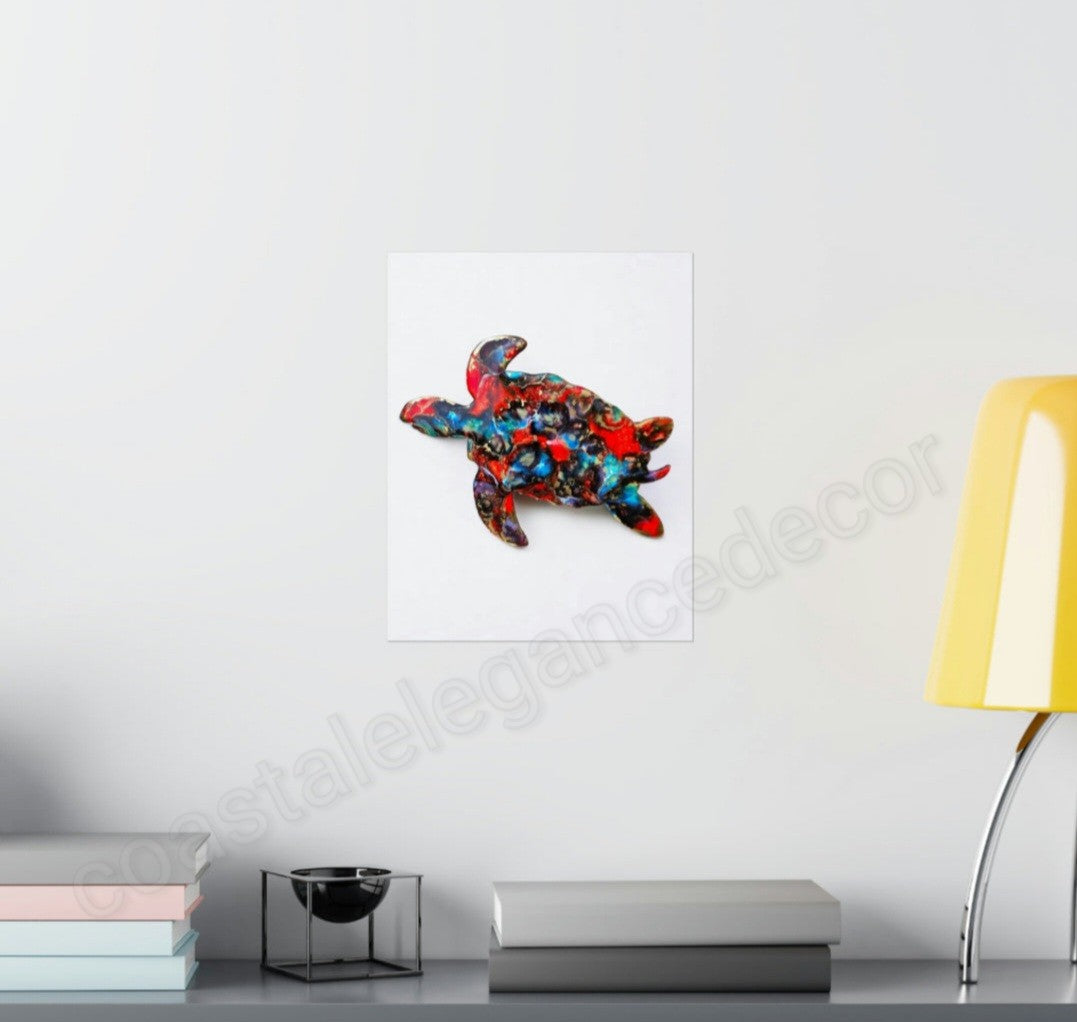 Red and Blue Sea Turtle Wall Art Print Matte