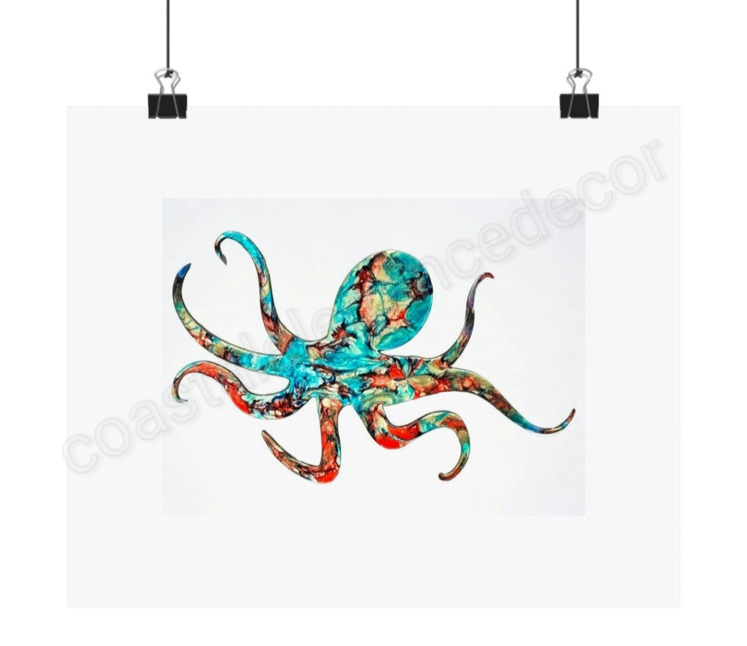Turquoise and Red Octopus Museum Grade Print