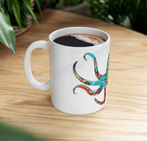 Colorful Handmade Octopus Art Printed White Ceramic Mug 11oz DW safe