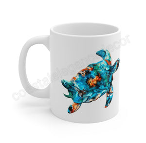 Teal Blues and Orange Sea Turtle Art Printed White Ceramic Mug 11oz DW safe