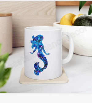 Handmade Blue and Pink Mermaid Art Printed White Ceramic Mug 11oz DW safe