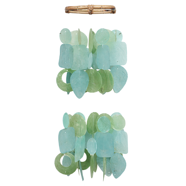 Capiz Wind Chimes 2-Tiered Tide Pool Teal 15 Inch