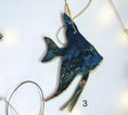 Load image into Gallery viewer, Coastal Elegance Decor handmade tropical angel fish ornament in dark blue resin and wood with shimmering glitter
