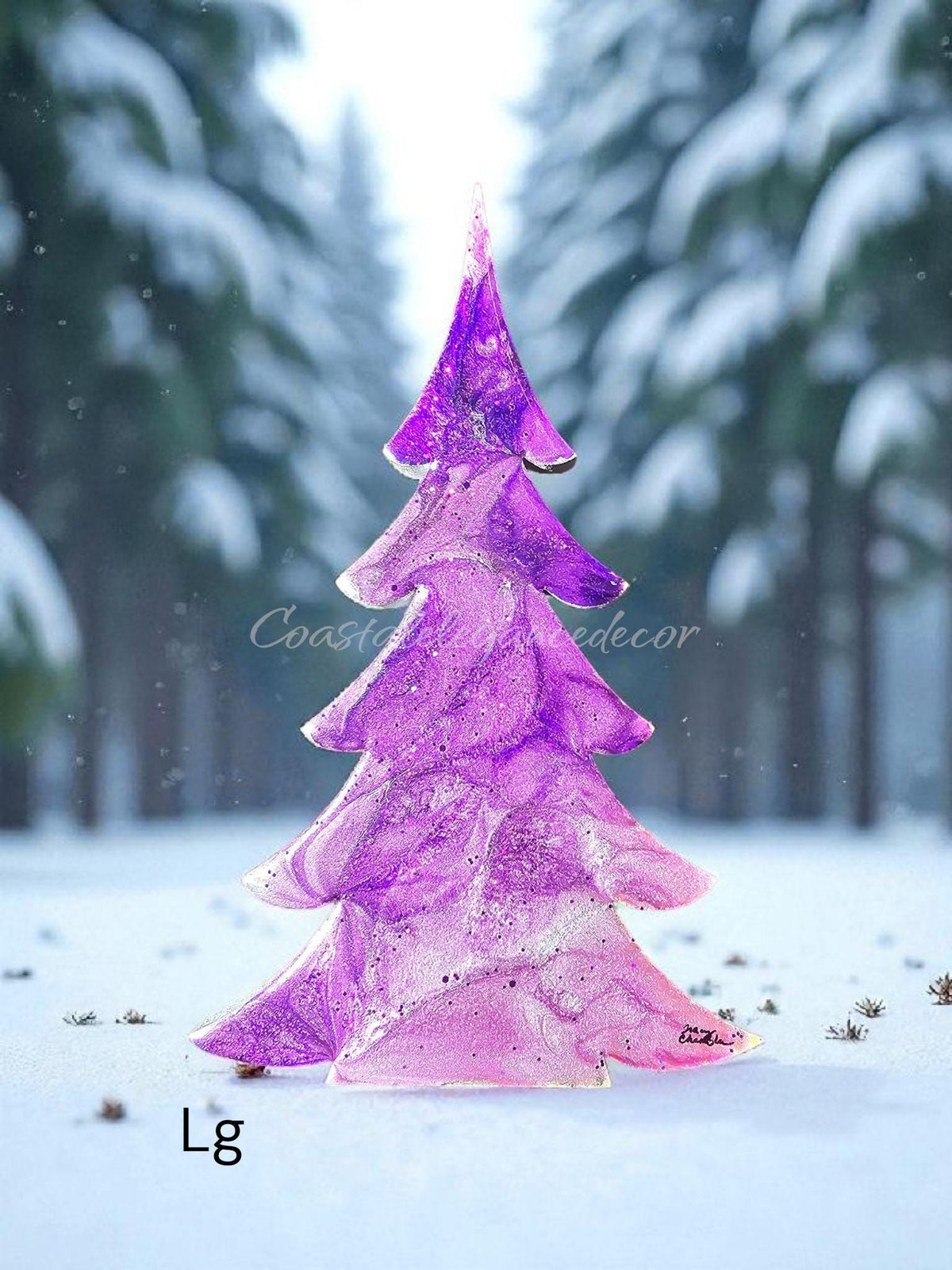Handmade Fancy Christmas Tree Wood and Resin Holiday Decoration 2 Sizes Purple