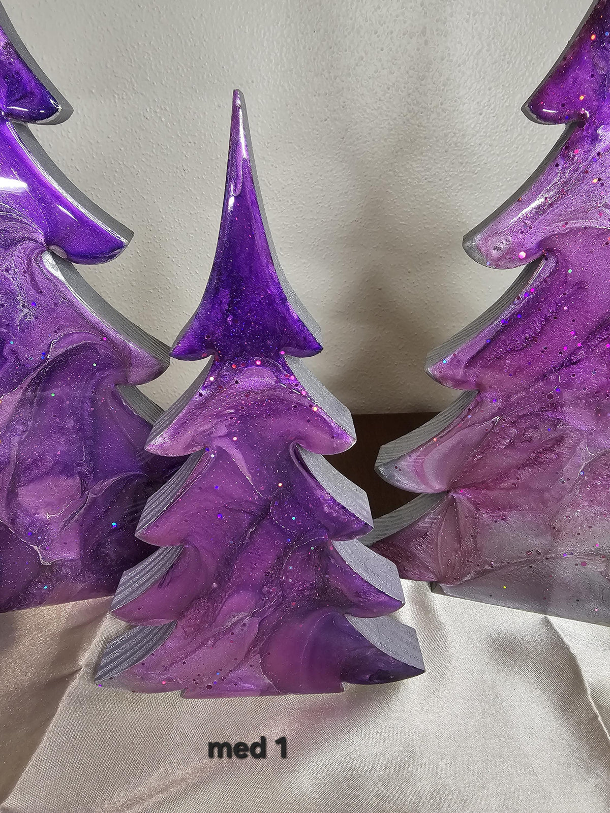 Handmade Fancy Christmas Tree Wood and Resin Holiday Decoration 2 Sizes Purple