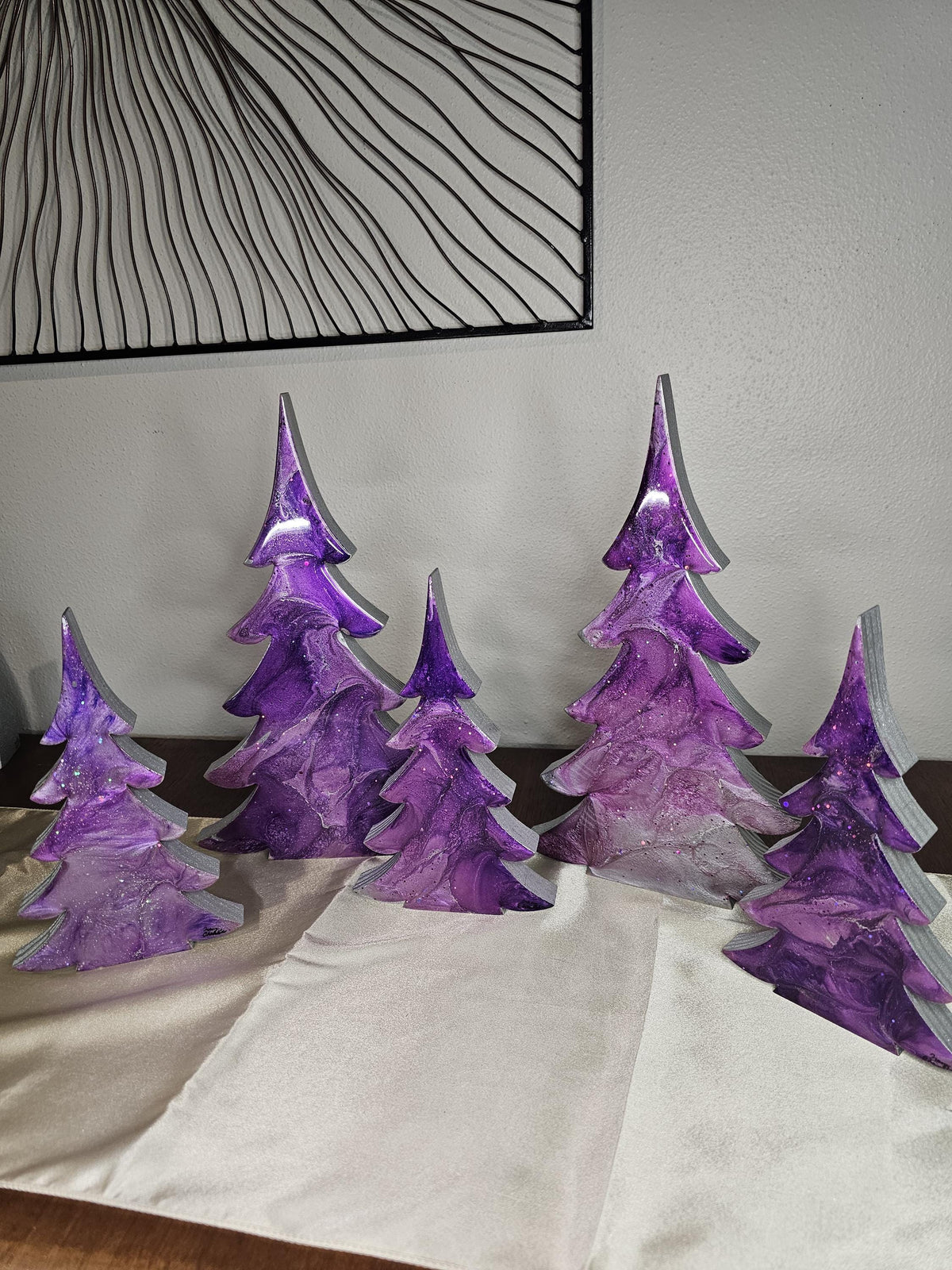 Handmade Fancy Christmas Tree Wood and Resin Holiday Decoration 2 Sizes Purple