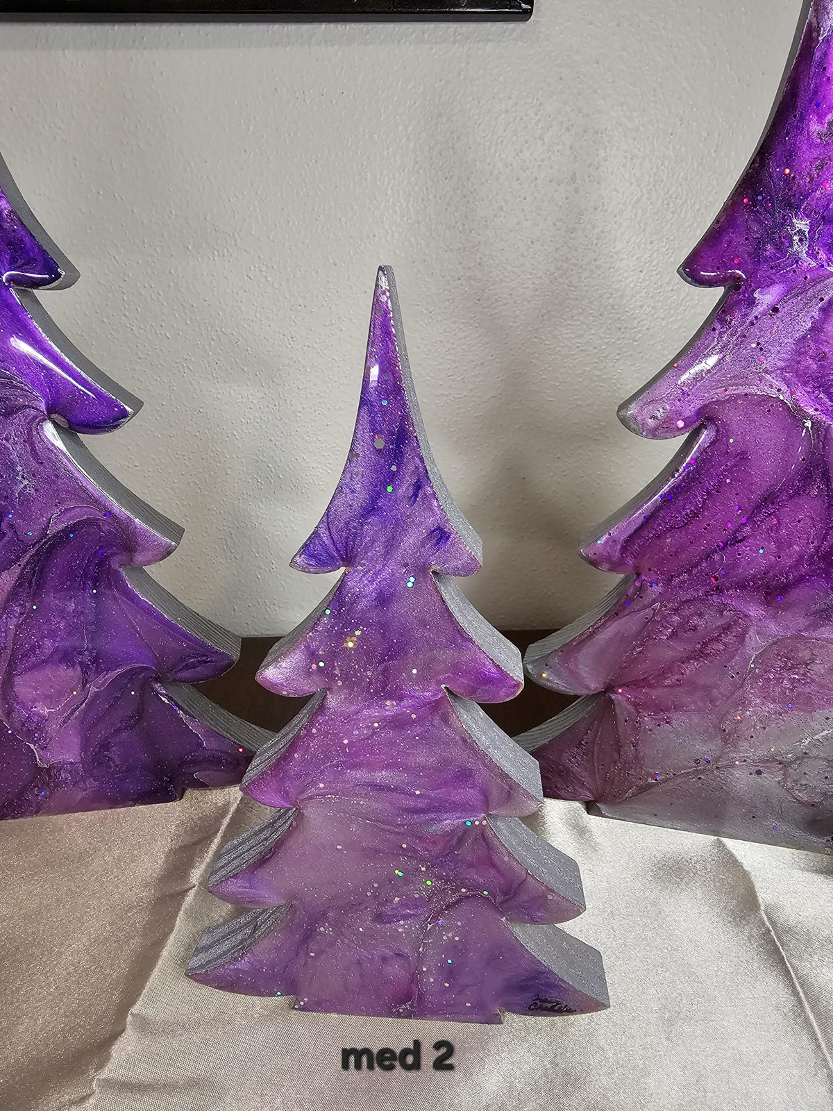 Handmade Fancy Christmas Tree Wood and Resin Holiday Decoration 2 Sizes Purple