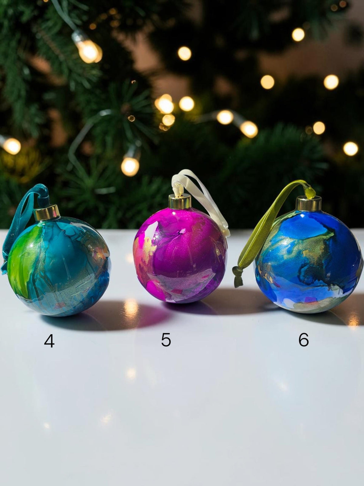 Hand-Painted Glass Ornament | Alcohol Ink Fluid Art Bauble (4" Diameter)