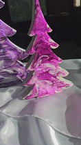 Load and play video in Gallery viewer, Handmade Purples and Fuschia Resin Wood Christmas Trees Holiday Mantelpiece 3 Sizes
