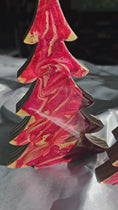 Load and play video in Gallery viewer, Handmade Lipstick Red and Gold Resin Wood Christmas Trees Holiday Mantelpiece 2 Sizes
