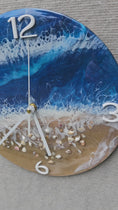 Load and play video in Gallery viewer, Handmade 12" Deep Blue Ocean Resin Wall Clock – Contemporary White Hands
